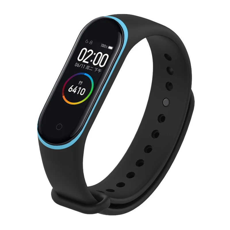 Black blue Яркие силиконовые часы, ремешок для Xiaomi mi, браслет 4, браслет для mi Band 4, часы, двойной цвет, сменный ремешок на запястье - Цвет: Black blue