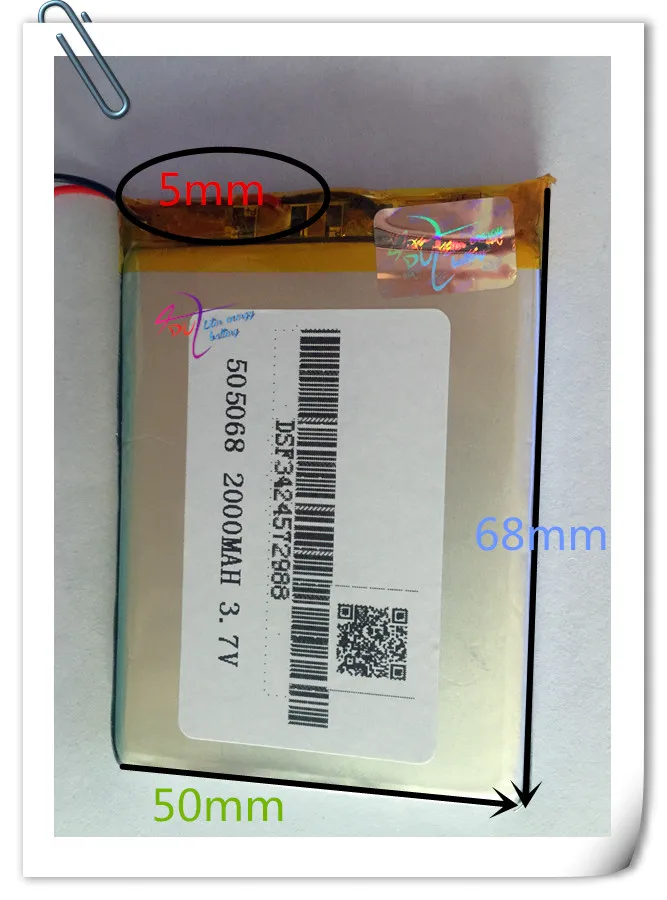 

Оптовая продажа, 10 шт., аккумуляторы 505068, 3,7 в, 2000 мАч, перезаряжаемые литий-полимерные литий-ионные батареи для мобильного внешнего аккумулятора, «сделай сам», планшета