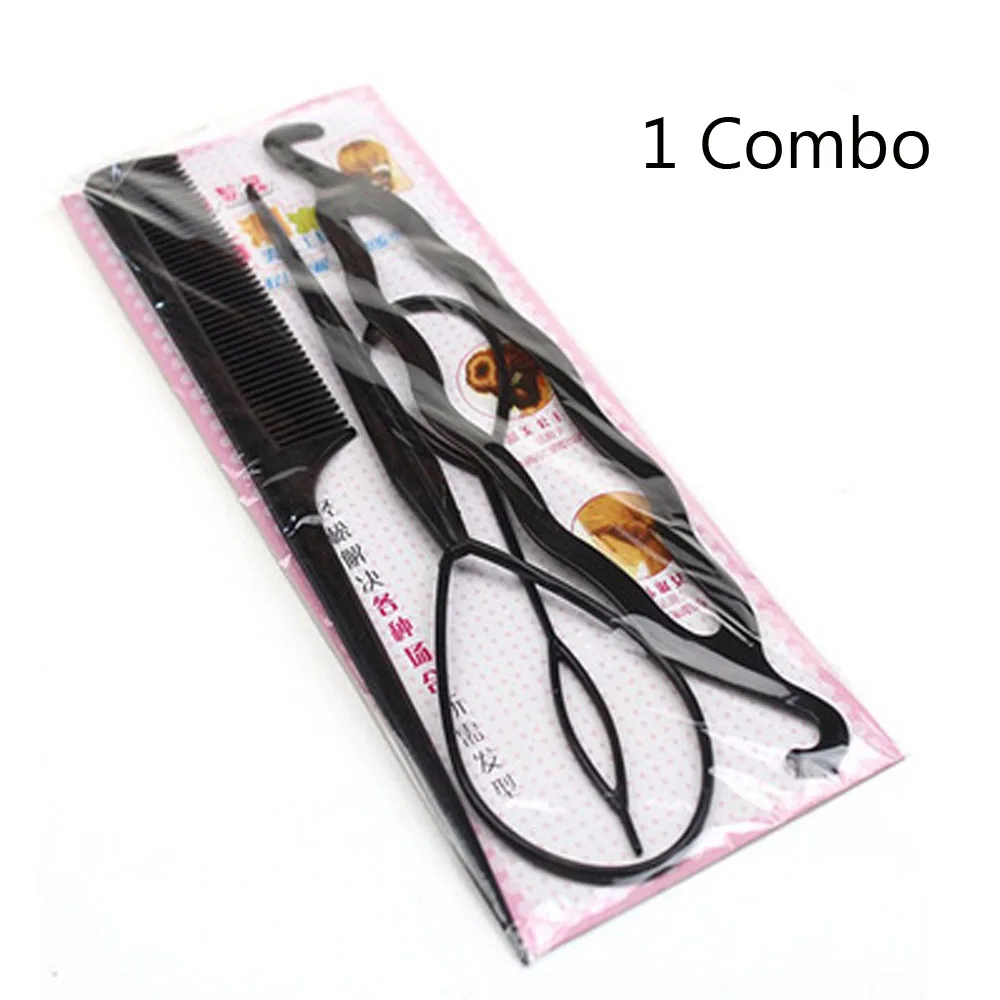 Black 1 Combo Инструмент для скручивания волос, набор для вытягивания волос, заколка для укладки волос, гребень для укладки волос, инструменты для укладки волос, аксессуары для волос для девочек, 4 шт./комбо - Цвет: Black 1 Combo