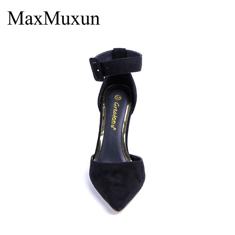 MaxMuxun/босоножки на высоком каблуке с ремешком на щиколотке и пряжкой; замшевые очаровательные вечерние туфли-лодочки с острым носком; цвет бордовый, черный; женская обувь