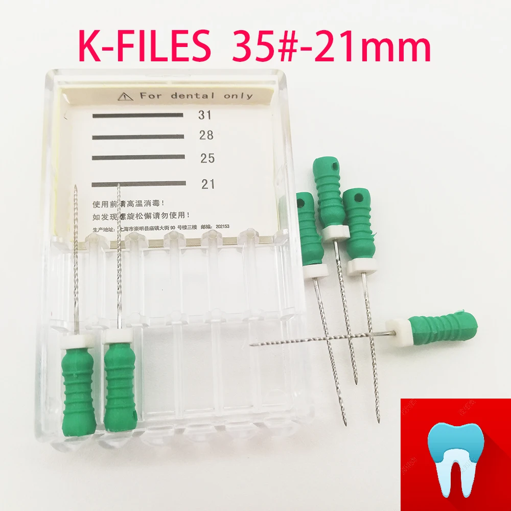 6pcs/pack #35-21mm Dental K Files Root Canal Dentistry Endodontic Instruments Dentist Tools Hand Use Stainless Steel