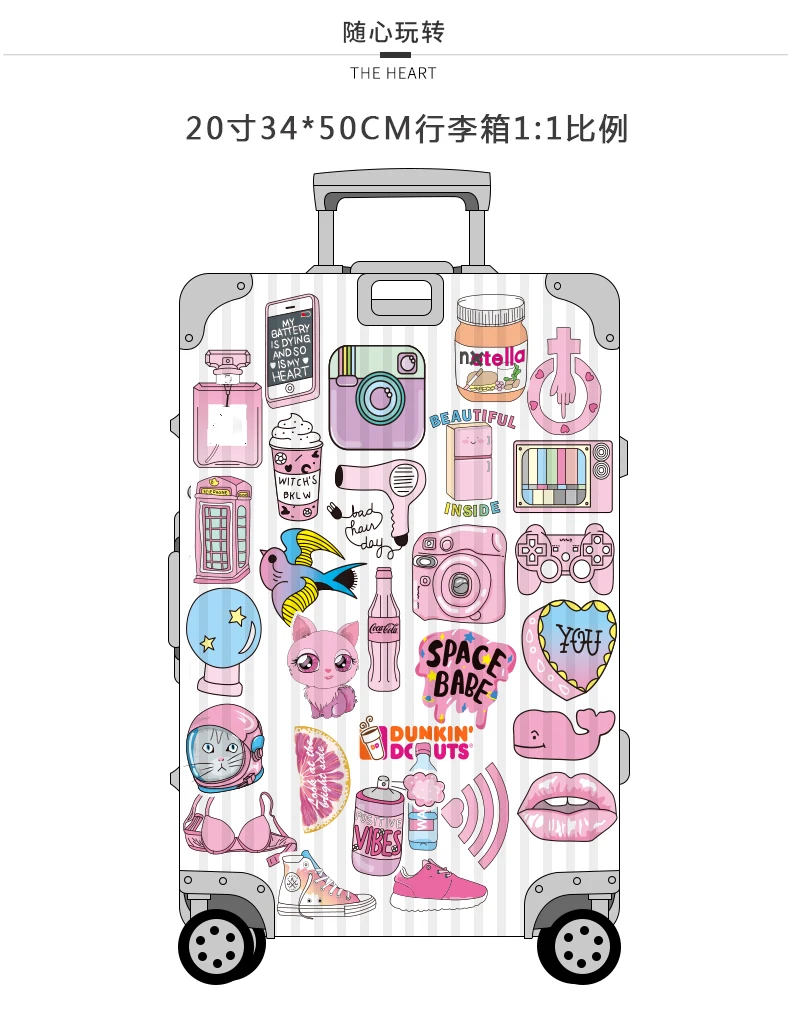 50pcs/pack Mini PVC Waterproof Pink Girls Fun Sticker toys for children For Moto Car& Suitcase Cool Fashion Laptop stickers