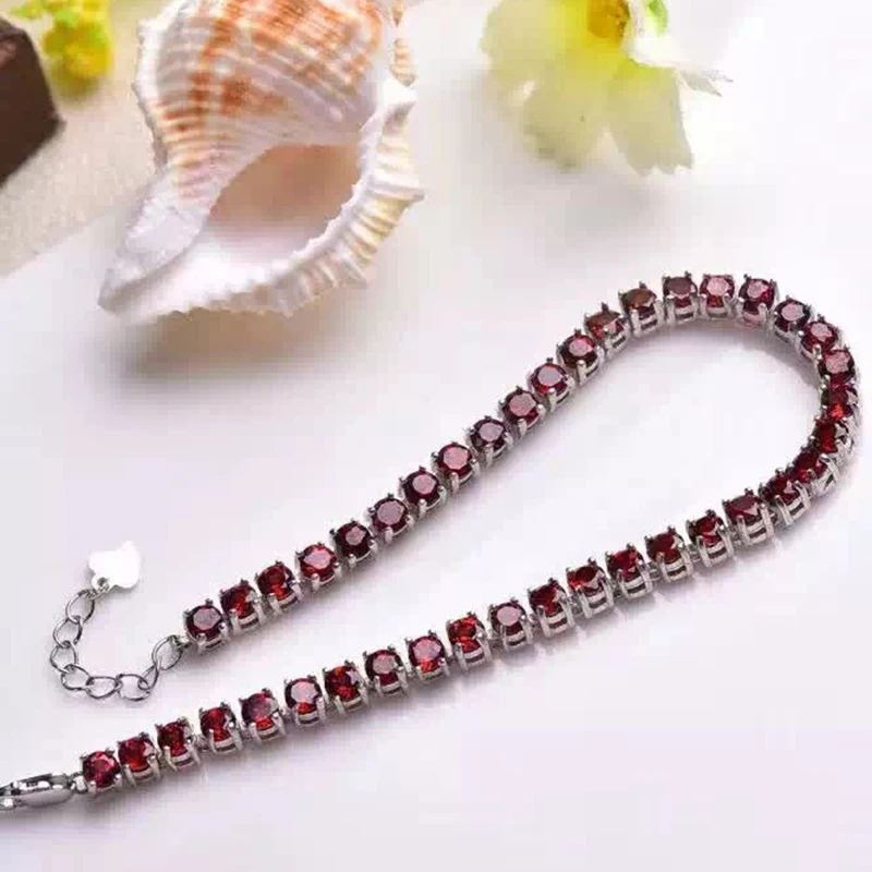 Роскошные Природные Мозамбик гранат браслет Твердые стерлингового серебра 925