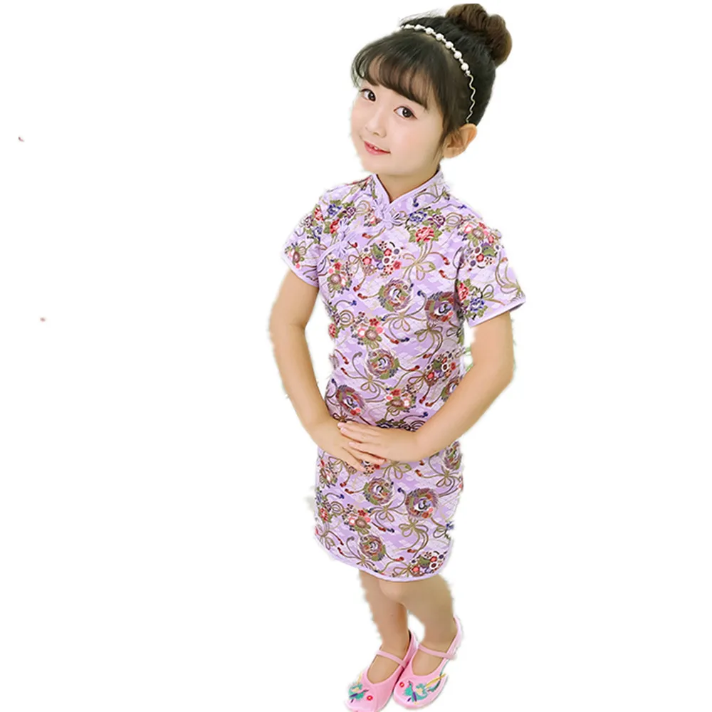 2019 Baby Girl Slim Dress Children Chinese Traditional Clothes Floral Girl's Cheongsam Party Chi-Pao Qipao Wedding Dresses | Детская