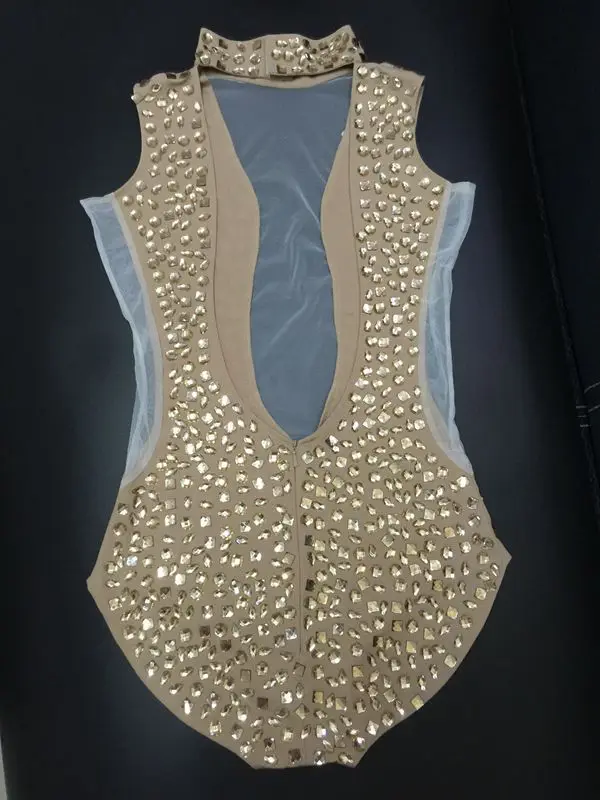 Черная кожа и красные стразы боди Женский певец DS танец сценический костюм