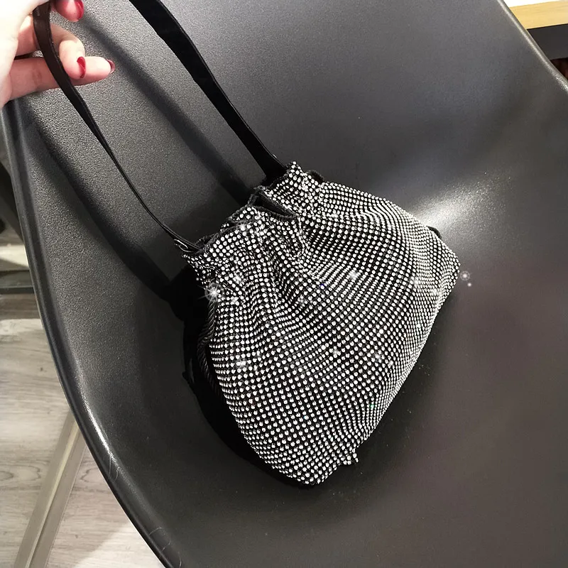 Роскошные сумочки с кристаллами дизайнер DrawString горный хрусталь ведро мигает сумки на плечо сияющий полный алмазов вечеринка