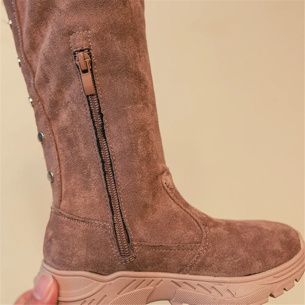 Осенние детские сапоги зимняя модная обувь для девочек плюшевые теплые высокие с