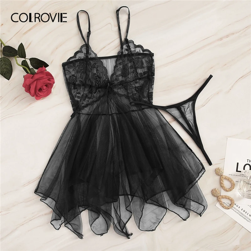COLROVIE, черные, контрастные, кружевные, ассиметричные, прозрачные, слипы с тонкими трусиками, женские пижамы,, летние, красные, ассиметричные, ночное белье