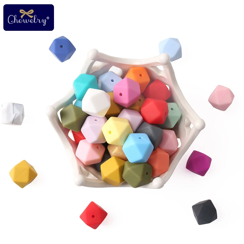 

CHEWELRY 100Pc 17mm Perle Silicone Beads Hexagon Baby Silicone Teether DIY Nursing Pacifier Pendant Tiny Rod Childen's Goods Toy