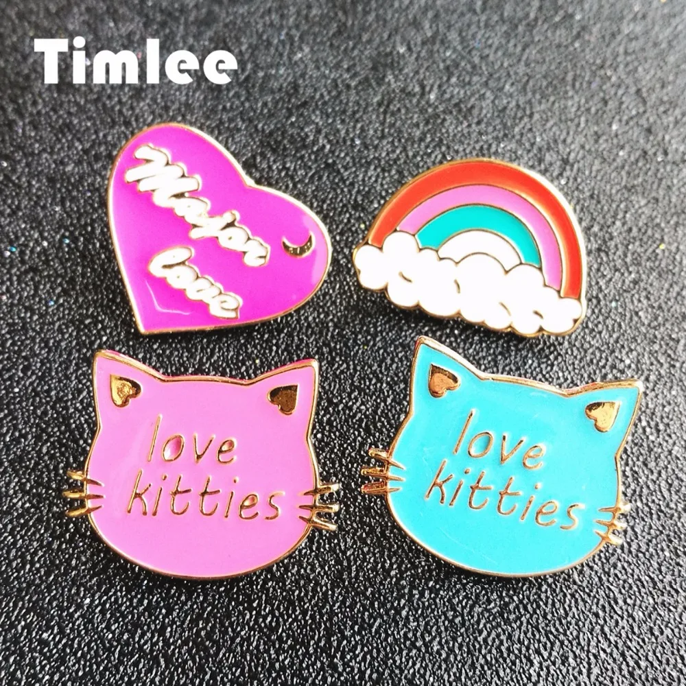 Timlee X276 Cute Cat Kitty Enamel Pins Major Love Heart Rainbow Alloy Brooch Fashion Jewelry Wholesale | Украшения и аксессуары