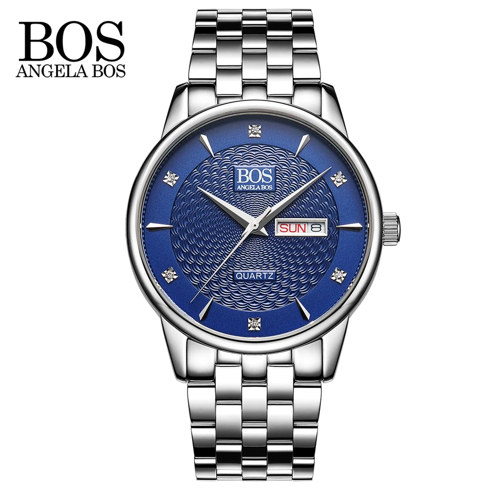 Анжела BOS мода лучший бренд кварцевые наручные часы из нержавеющей стали Мужские