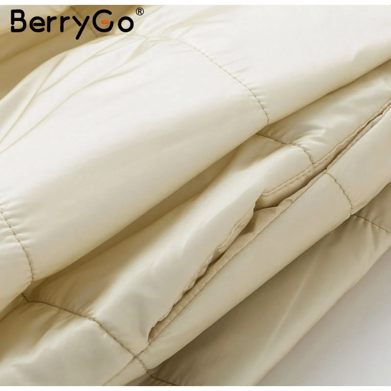 BerryGo, элегантное женское пальто с подкладкой, с меховым воротником, парка, зима, на молнии, с карманами, однотонная атласная верхняя одежда, пальто