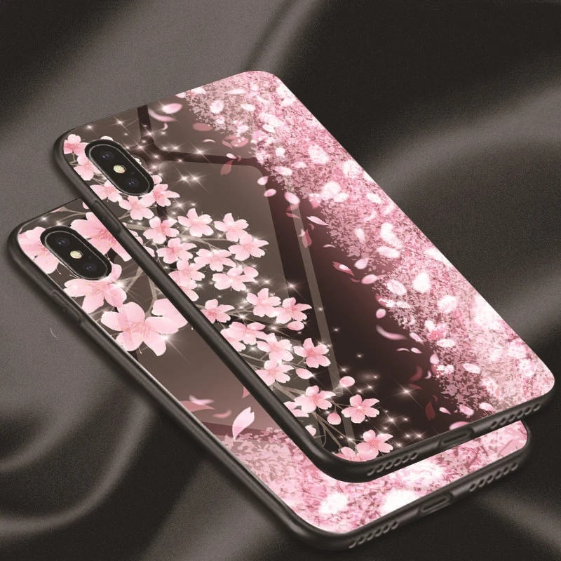 Стеклянный чехол для телефона Sakura для iPhone XS MAX XR, чехол из закаленного стекла для iPhone X 8 7 6S 6 Plus, чехол для OPPO R15 R17