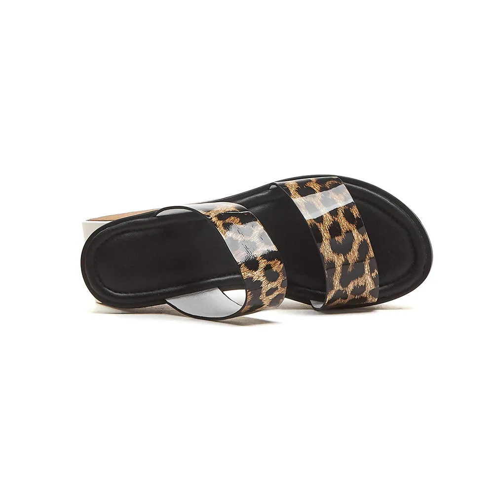 

DORATASIA Brand New Leopard Genuine Leather Ladies Wedges High Heels Platform Shoes Woman Casual Party Summer Slippers 2019