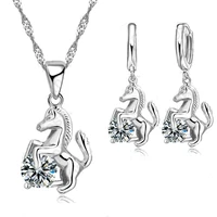 trendy horse design pendant 925 sterling silver fine jewelry cz necklace pendant earring for women wedding set gift
