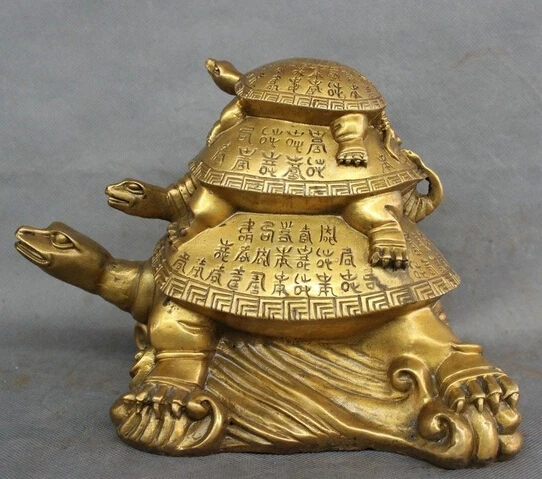 005039 9 &quotНародная Китайский Латунь Долголетия Шоу Sea Turtle Семьи Статуя Скульптуры
