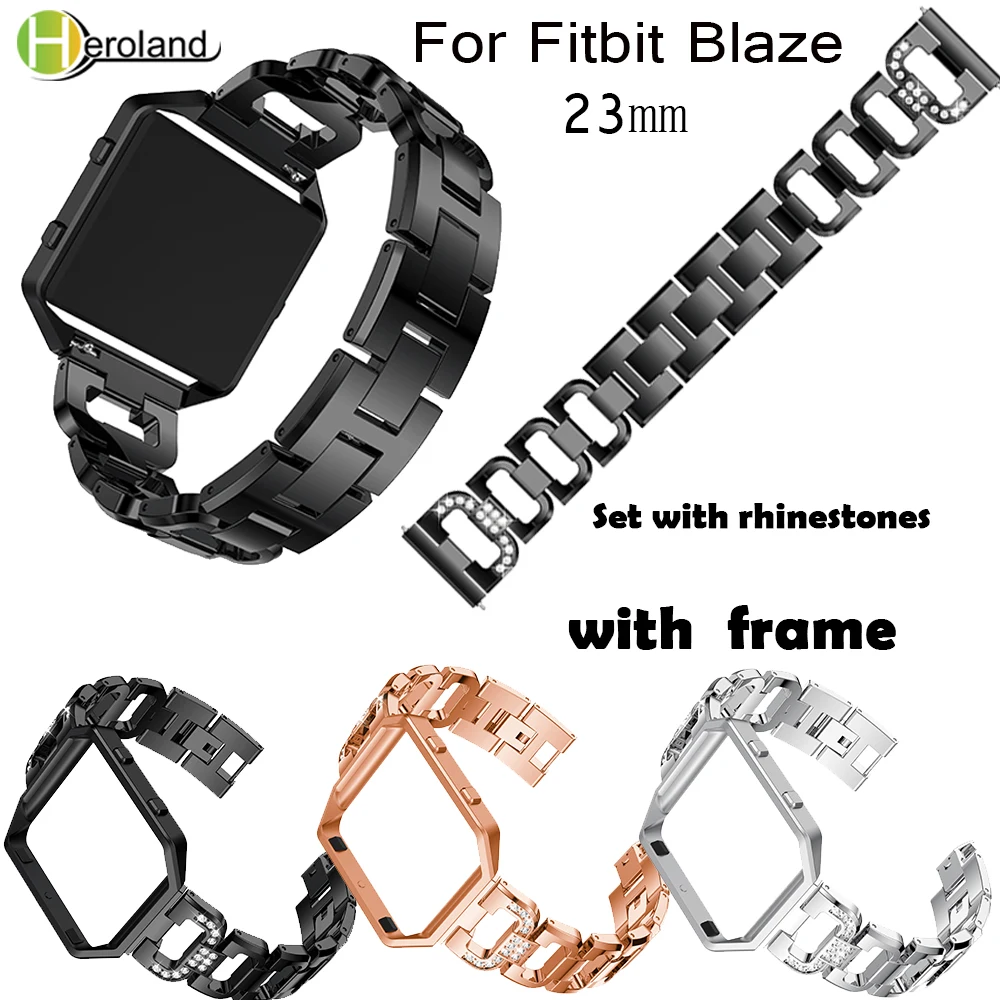 Alloy Crystal Stainless Steel Watch Bands Strap For Fitbit Blaze Smart Watch Band Bracelet 23mm Wristband With Metal Frame Case genuine leather watch band for fitbit blaze replacement band meatal frame house wrsit band for fitbit blaze smart watch band