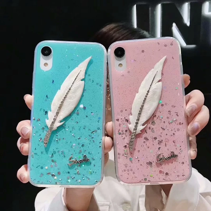 Casyva Fashion feather Phone Case for iPhone X XS MAX XR 6 6S 7 8 PLUS Trendy soft Back Cover |
