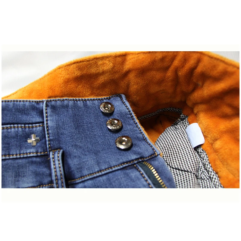 Женские брюки карандаш из джинсовой ткани {Guoran} синие флисовые плотной размера