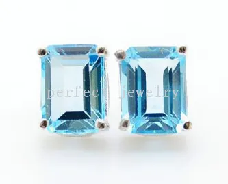 Серьги гвоздики с голубым топазом ювелирные изделия серьги натуральным из