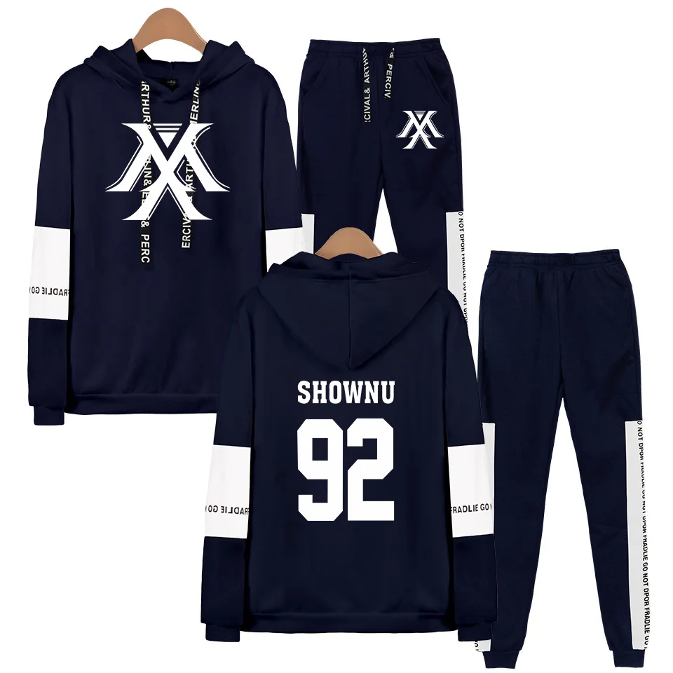 Navy 92 SHOWNU Kpop MONSTA X Fans толстовка с капюшоном спортивные костюмы для женщин и мужчин Kpop Wonho YOOKIHYUN I.M Jooheon комплект из двух предметов - Цвет: Navy 92 SHOWNU