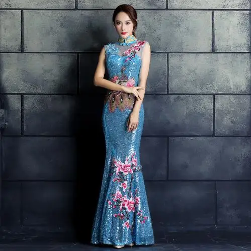 2018 summer women's tang suit casual formal dress sex evening the dishui sleeveless long qipao cheongsam | Женская одежда