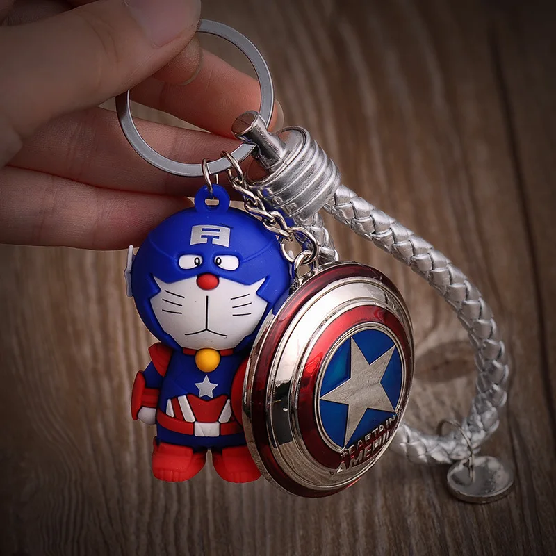 Хит 2019 брелок для ключей с героями мультфильмов Капитан Америка Marvel Doraemon кожаная