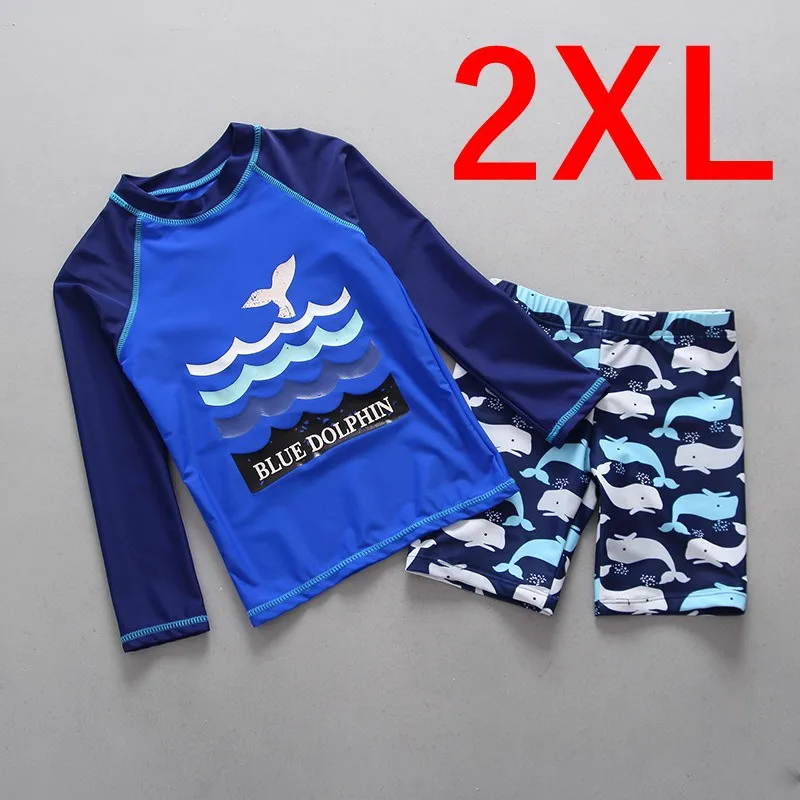 2XL UPF50+ летний детский купальный костюм из 2 предметов для мальчиков, Раздельный купальный костюм голубой детский купальный костюм с длинными рукавами и рисунком - Цвет: 2XL