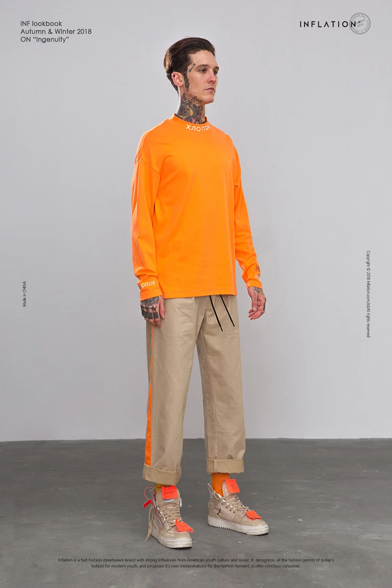 INFLATION Fluorescence Side Straight Casual Pants Streetwear Hip hop Swag Loose Fit Cargo Pants Cotton Brand Trousers 8863W