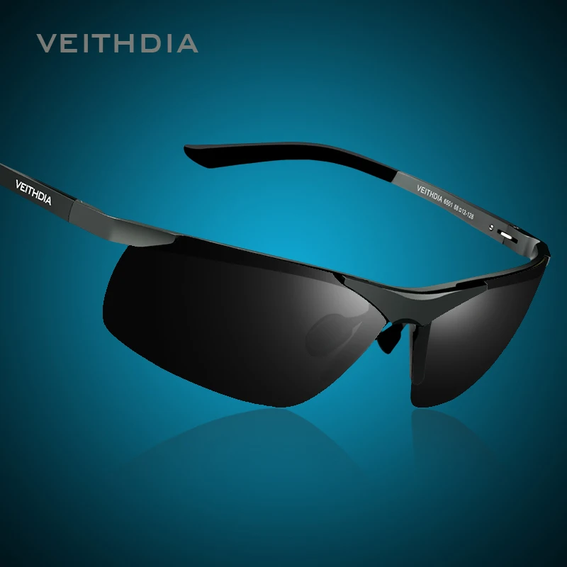 Бренд VEITHDIA, чехол, Мужские поляризационные солнцезащитные очки без оправы, прямоугольные, УФ 400, зеркальные Мужские солнцезащитные очки для мужчин 6501