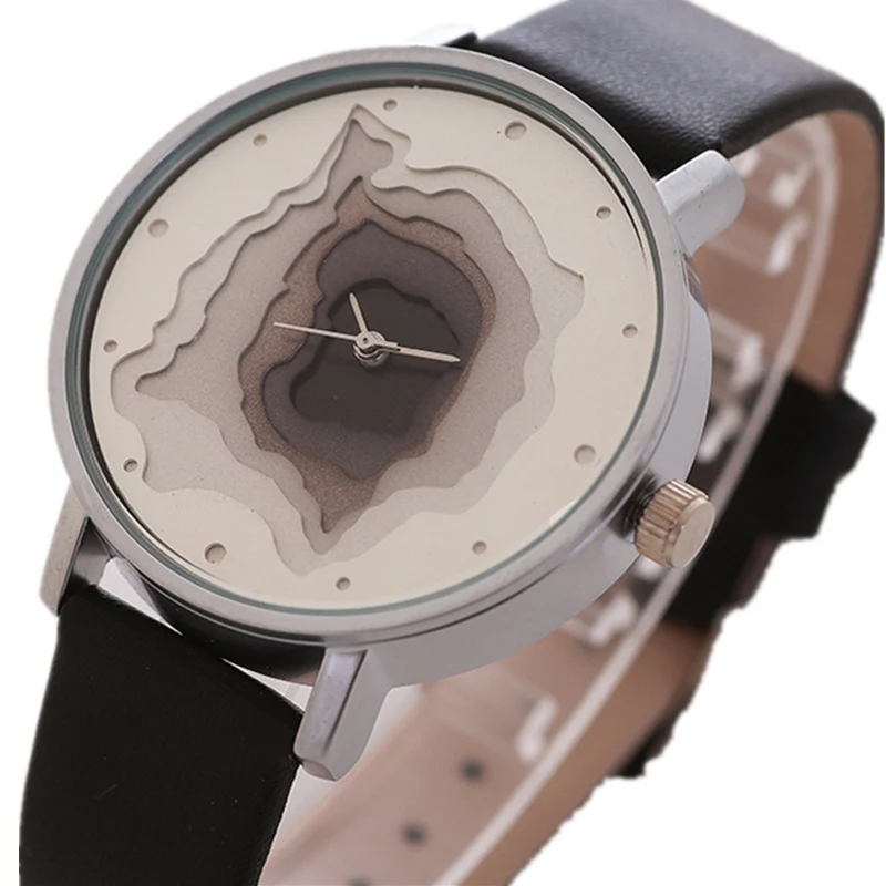 3D циферблат лица унисекс часы женские повседневные наручные винтажный кожанный