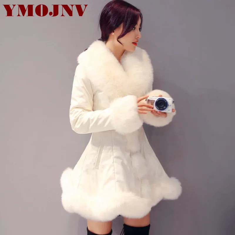 Куртка женская зимняя из искусственной кожи с воротником лисьего меха | Женская