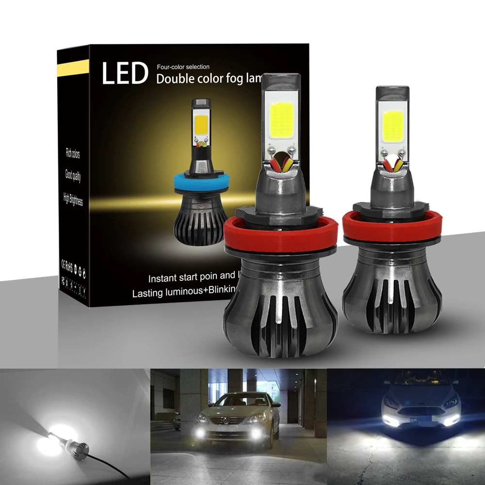 car LED headlights fog lights New Lumen COB 100W 12000lm 6000K white and 3000 yellow H11 H3 880 bulb flash 12v 24v | Автомобили и
