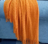 nordic style orange throw tassel blankets single weave reticular plaid sofa cover carpet plaid bedspreads blanket 130x170cm