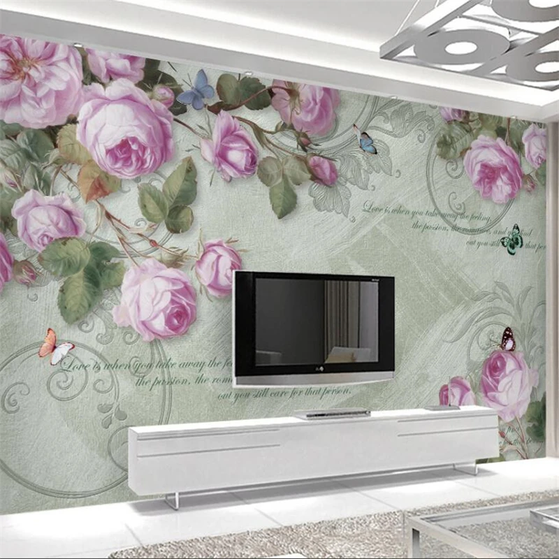 

beibehang European modern minimalist hand-painted oil painting rose European style wall custom large mural green wallpaper