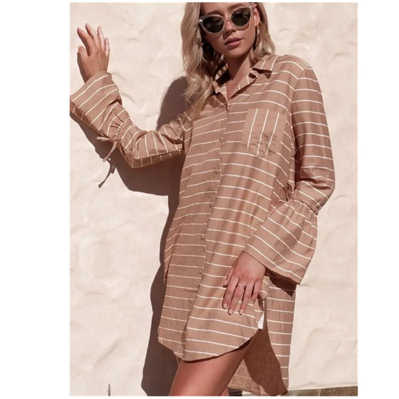 Gladiolus Spring Autumn Long Striped Shirt Women Loose Blouse Flare Sleeve Turn-down Collar Female Top blusas mujer de moda 2018 |