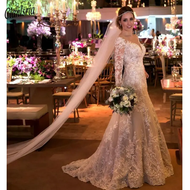 Винтажное кружевное свадебное платье-Русалка 2020 сексуальное мусульманское