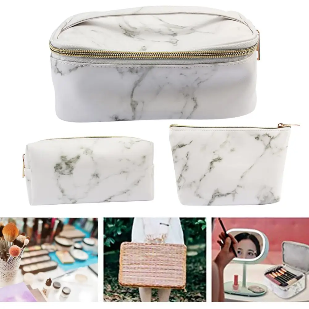 3PC Fashion Portable Women Makeup Bag Marble Travel Cosmetic Bag Organizer Storage Toiletry Case Choose Beauty Case Cosmetic Bag