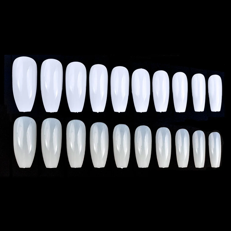 fake nails tips Ballerina Bag Art False Coffin Nail transparent Natural white Flat Shape Full Cover Manicure press on poly | Красота и