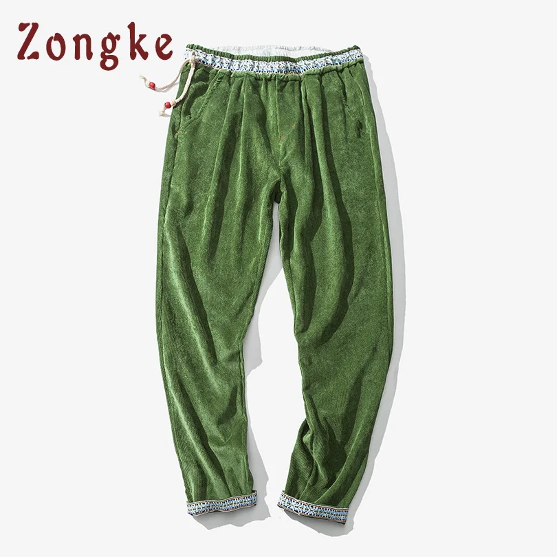 Green Zongke, китайский стиль, вельветовые шаровары, мужские спортивные штаны, мужские повседневные винтажные штаны, Мужские штаны в стиле хип-хоп, уличная одежда,, весна, Новинка - Цвет: Green