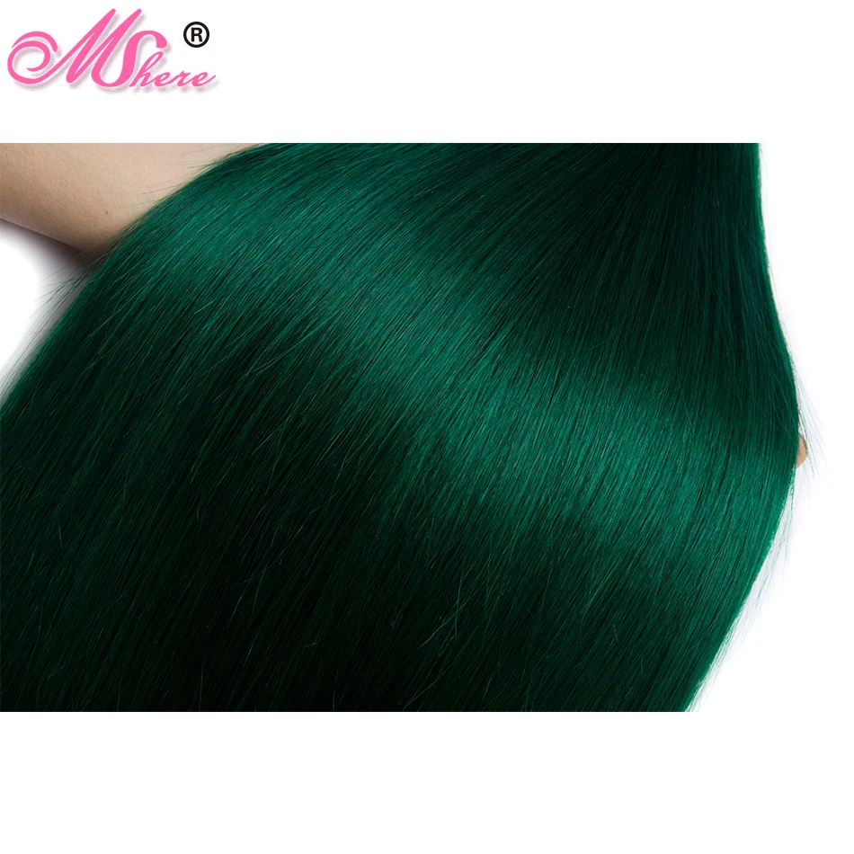 Mshere прямые волосы Ombre 3/4 Связки с закрытием 1B/Зеленый Перуанский натуральные