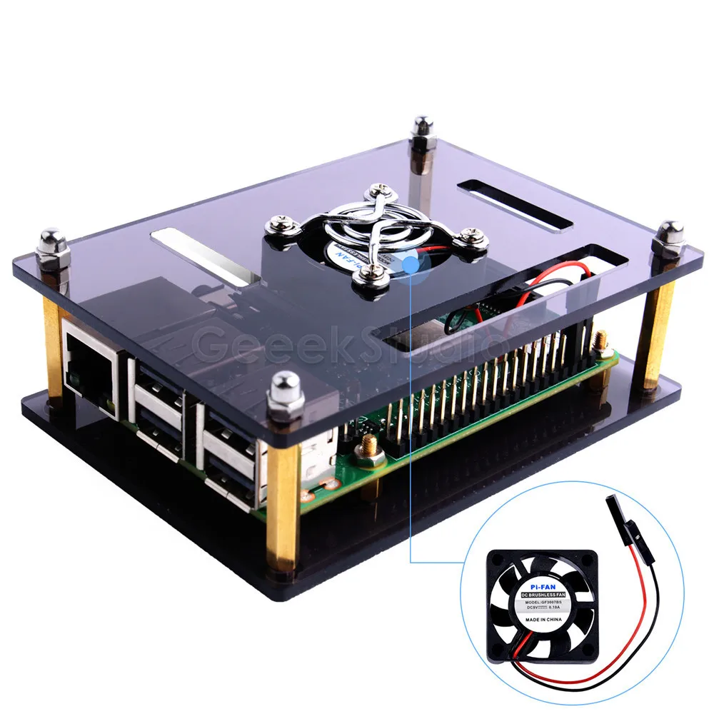 Новинка! Прозрачный/темно-коричневый акриловый чехол для Raspberry Pi 4 модель B, чехол с охлаждающим вентилятором для Raspberry Pi 4B/3B+/3B/2B доска