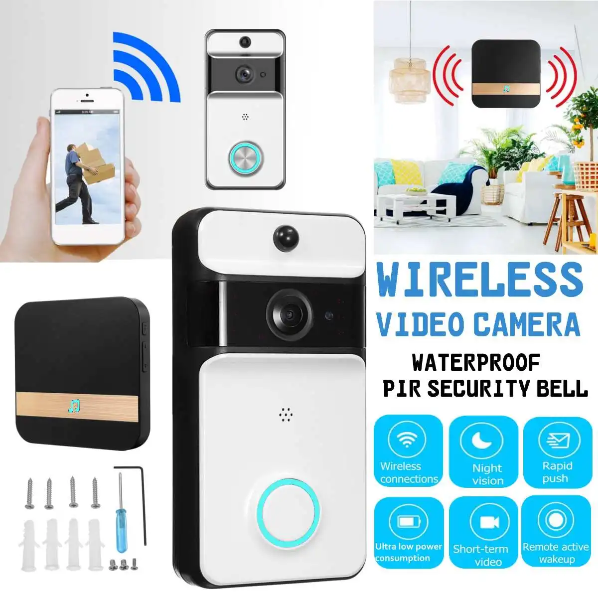 Умный дверной звонок с камерой IP видеосвязь WiFi дверной звонок для дома безопасности квартиры ИК-сигнализация Беспроводная дверная камера 720 P