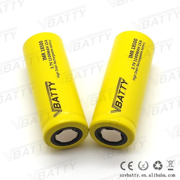 2 Шт./лот Vbatty IMR18500 3.7 В 1100 МАч Аккумулятор 18500 Литиевая литий-ионных Batteies 15A для ecigs