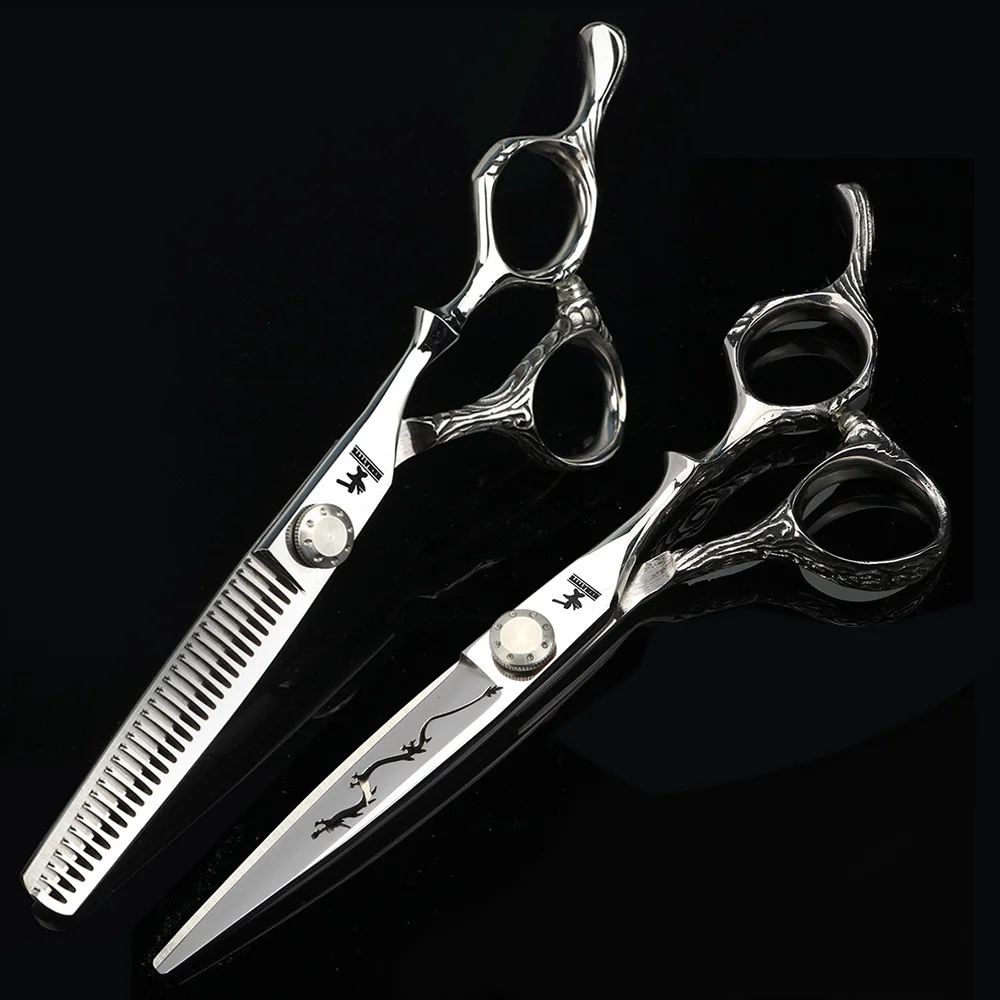 

6 inch senior hairdressing scissors Japan 440C steel hollow carving hair scissors cutting and thinning scissors