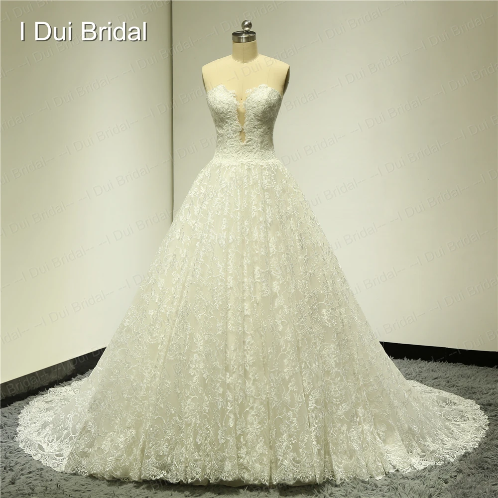 Милое бальное платье кружевные свадебные платья со шлейфом для часовни Иллюзия