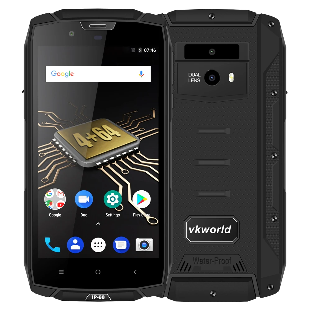 Vkworld VK7000 Face ID IP68 водонепроницаемый ударопрочный смартфон 5," 4 Гб ОЗУ+ 64 Гб ПЗУ OTG 16 Мп+ 13 МП 5600 мАч отпечаток пальца 4G сотовый телефон