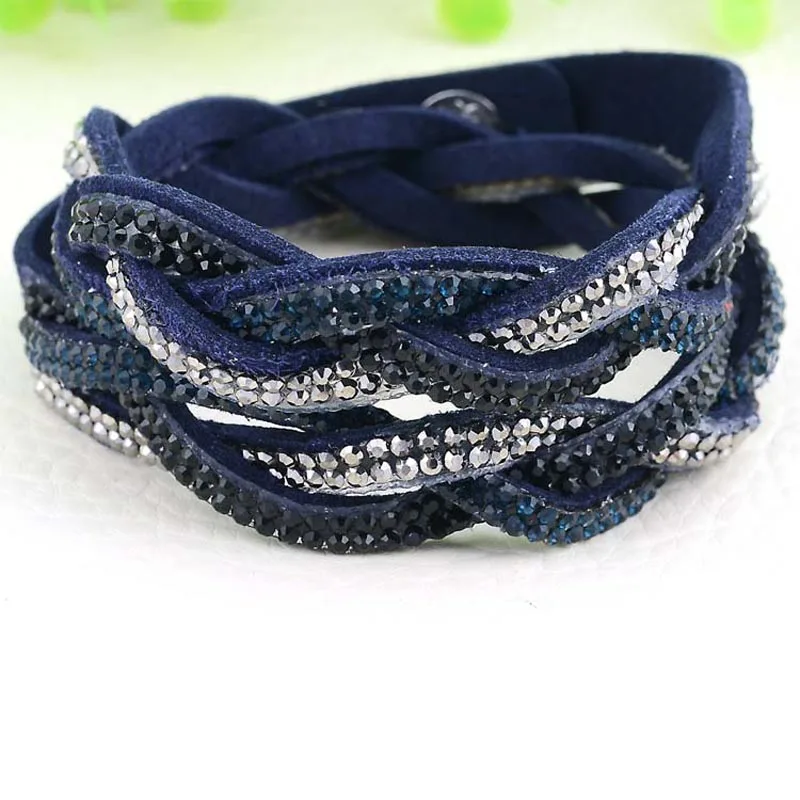 Miasol плетеные замшевые кожаные браслеты с двойным обвитием с Biling Crystal Rhinestone wrap ped браслет на руку для женщин подарок