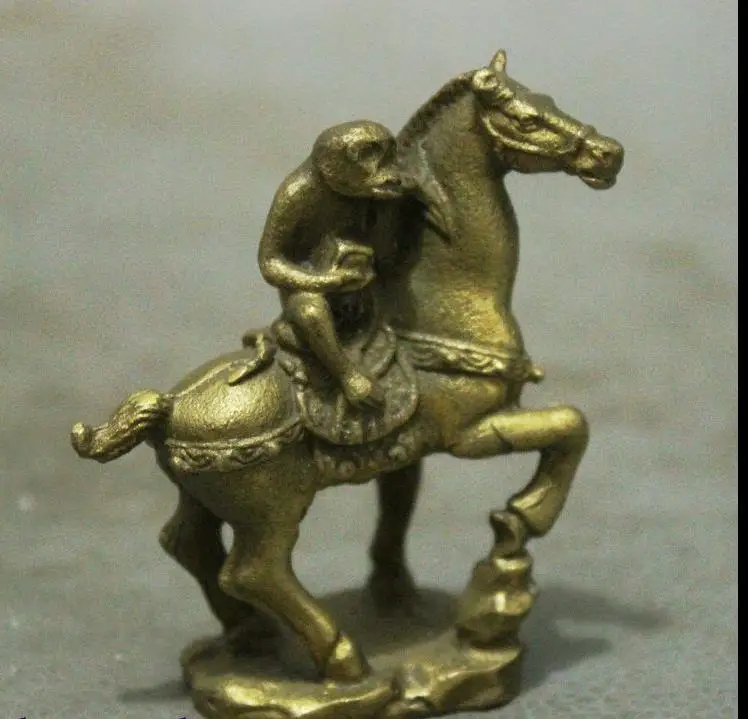 671115491++++Chinese Auspicious Pure Brass Year Zodic Monkey Hold Seal Ride Horse Art Statue | Statues &amp Sculptures