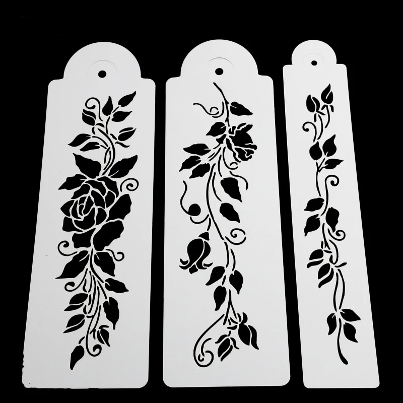 Aomily 3pcs/Set Plastic Cane Leaves Cake Stencil Airbrush Painting Art Mold Fondant Molds DIY Mousse Brim Decorating Tool | Дом и сад